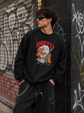 Black Graphic Crewneck Sweater “ Shiesty “ Size XL Unisex